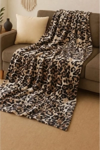 Klasik Leopar Polar Tv Battaniyesi Tek Kişilik Peluş Tv Battaniye